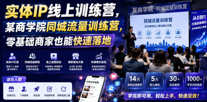 实体IP线上训练营，某商学院同城流量训练营，零基础商家也能快速落地-靠谱项目库