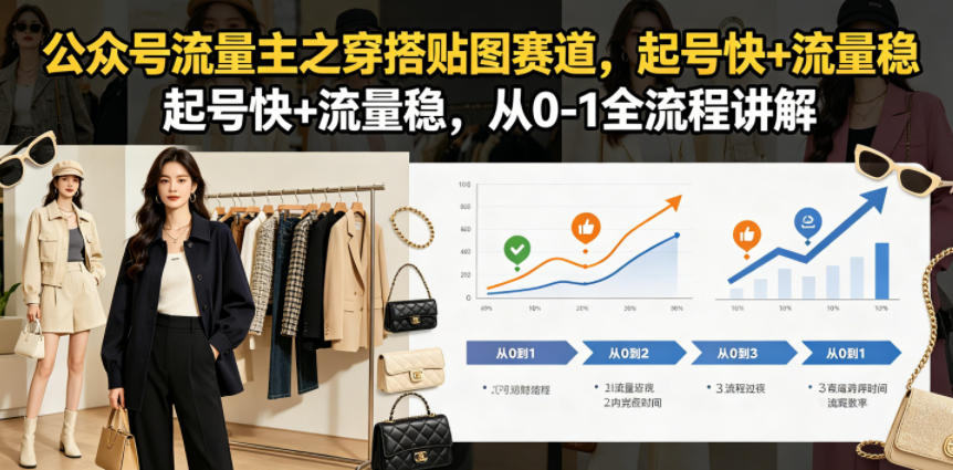公众号流量主之穿搭贴图赛道，起号快+流量稳，从0-1全流程讲解-靠谱项目库