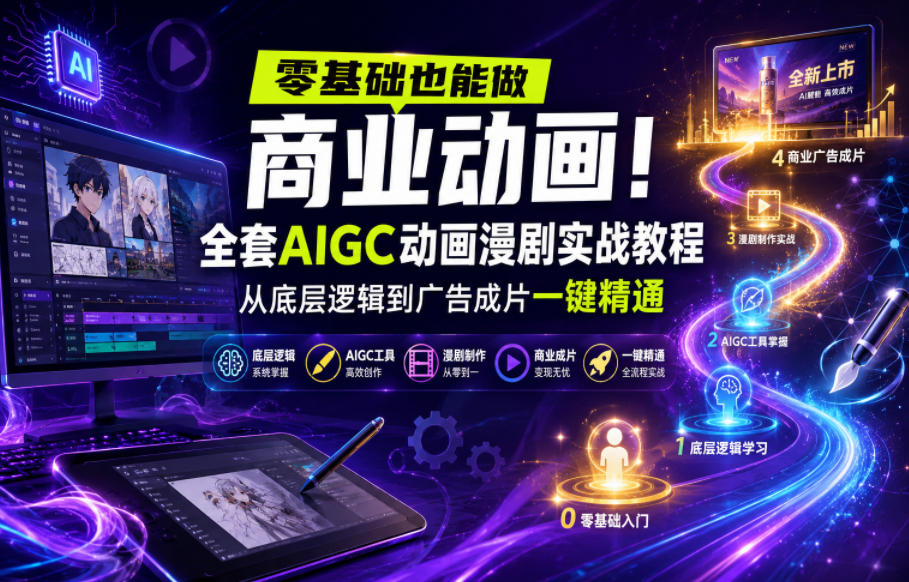 零基础也能做商业动画！全套AIGC动画漫剧实战教程，从底层逻辑到广告成片一键精通-靠谱项目库