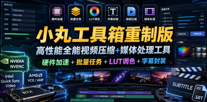 小丸工具箱重制版–高性能全能视频压缩+媒体处理工具｜硬件加速+批量任务+LUT调色+字幕封装-靠谱项目库