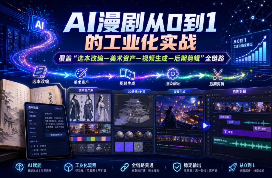 AI漫剧从0到1的工业化实战，覆盖“选本改编—美术资产—视频生成—后期剪辑”全链路（更新6月）-靠谱项目库