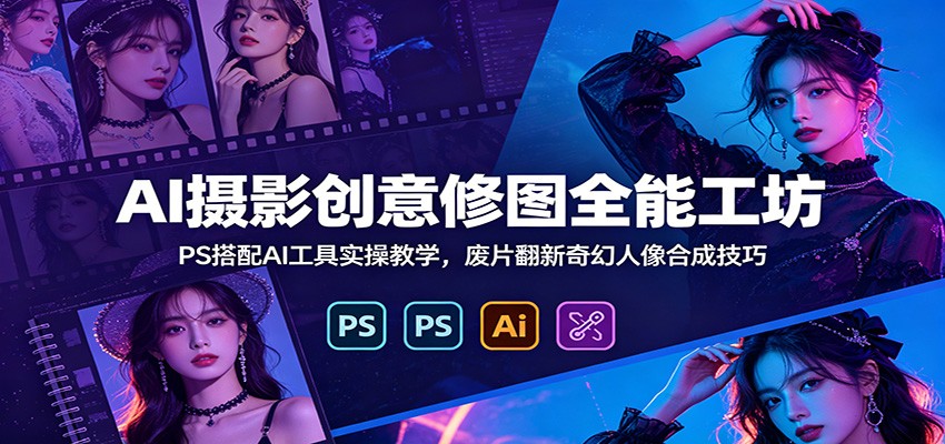 AI摄影创意修图全能工坊:PS搭配AI工具实操教学,废片翻新奇幻人像合成技巧-靠谱项目库