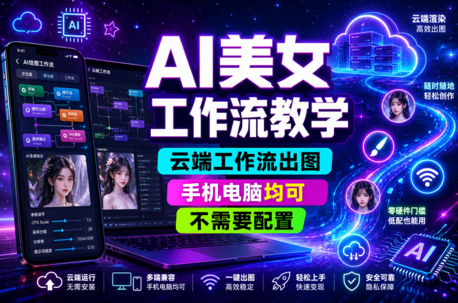 AI美女工作流教学,云端工作流出图,手机电脑均可,不需要配置,快速起号涨粉-靠谱项目库