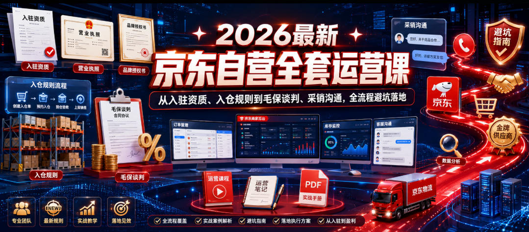 2026最新京东自营全套运营课，从入驻资质、入仓规则到毛保谈判、采销沟通，全流程避坑落地-靠谱项目库