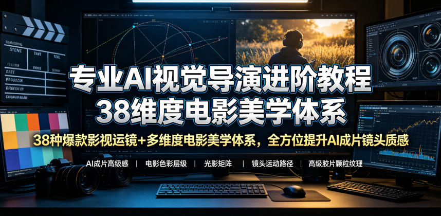 专业AI视觉导演进阶教程，38种爆款影视运镜+多维度电影美学体系，全方位提升AI成片高级感与镜头质感-靠谱项目库