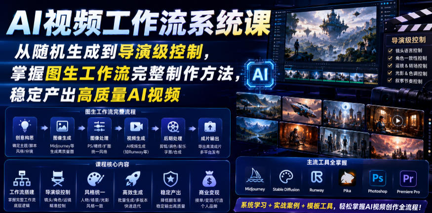 AI视频工作流系统课，从随机生成到导演级控制，掌握图生工作流完整制作方法，稳定产出高质量AI视频-靠谱项目库