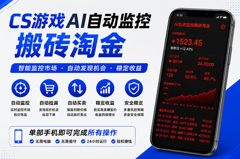 CS游戏AI自动监控搬砖淘金，稳定运行多年，支持任何形式验证，日入300+【揭秘】-靠谱项目库