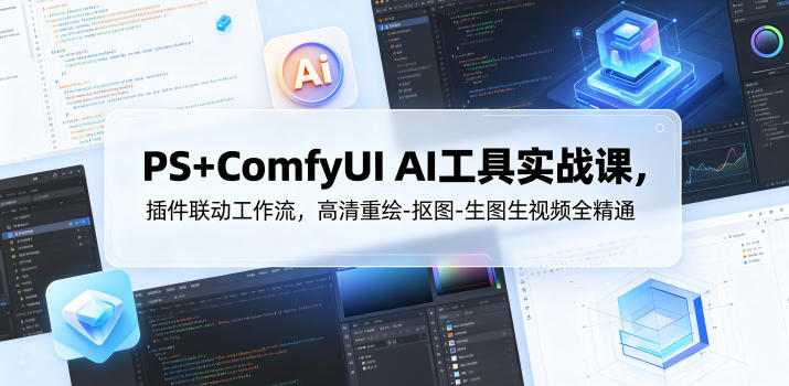 PS+ComfyUI AI工具实战课，插件联动工作流，高清重绘-抠图-生图生视频全精通-靠谱项目库