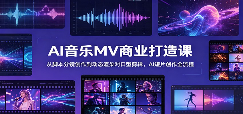 AI音乐MV商业打造课:从脚本分镜创作到动态渲染对口型剪辑,AI短片创作全流程-靠谱项目库