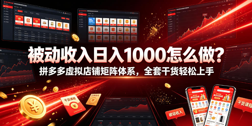 被动收入日入1000怎么做？拼多多虚拟店铺矩阵体系，全套干货轻松上手【揭秘】-靠谱项目库