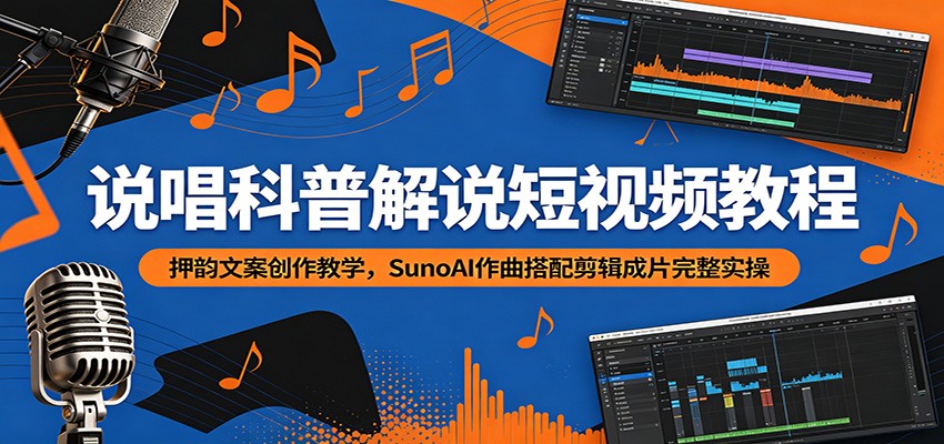 说唱科普解说短视频教程：押韵文案创作教学，SunoAI作曲搭配剪辑成片完整实操-靠谱项目库