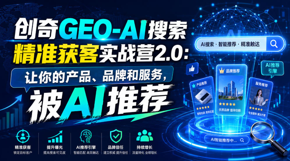 创奇GEO-AI搜索精准获客实战营2.0：让你的产品、品牌和服务，被AI推荐-靠谱项目库