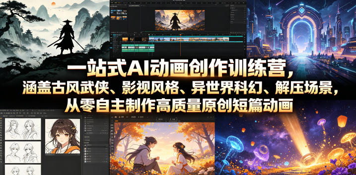 一站式AI动画创作训练营,涵盖古风武侠、影视风格、异世界科幻、解压场景,从零自主制作高质量原创短篇动画-靠谱项目库