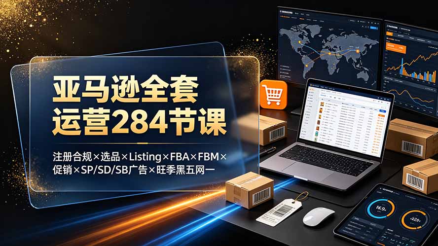 （19410期）亚马逊全套运营284节课：注册合规×选品×Listing×FBA×FBM×促销×SP/SD/SB广告×旺季黑五网一-靠谱项目库