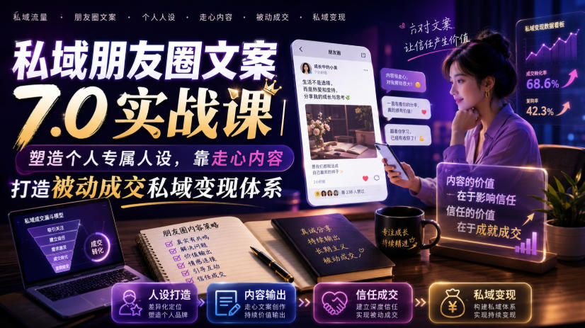 私域朋友圈文案7.0实战课｜塑造个人专属人设，靠走心内容打造被动成交私域变现体系-靠谱项目库