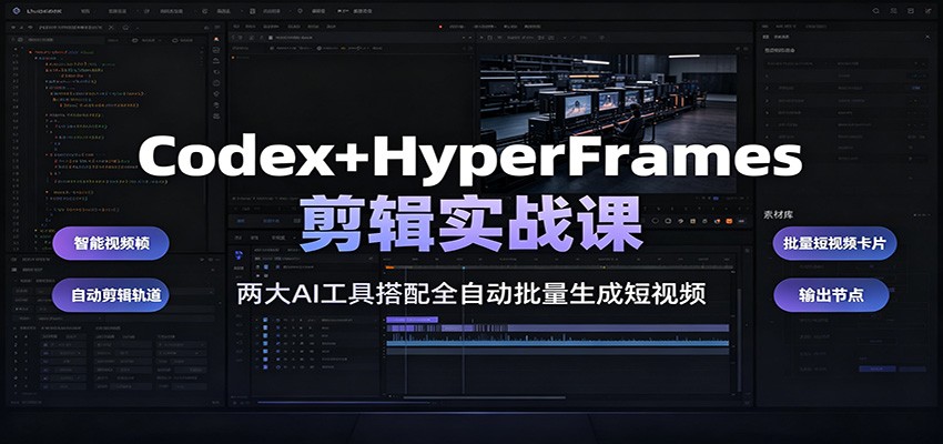 Codex+HyperFrames剪辑实战课：两大AI工具搭配全自动批量生成短视频-靠谱项目库