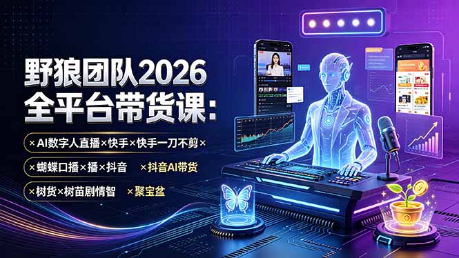 （19511期）野狼团队2026全平台带货课-7月：AI数字人直播×快手一刀不剪×蝴蝶口播×抖音AI带货×树苗剧情智剪×聚宝盆-靠谱项目库