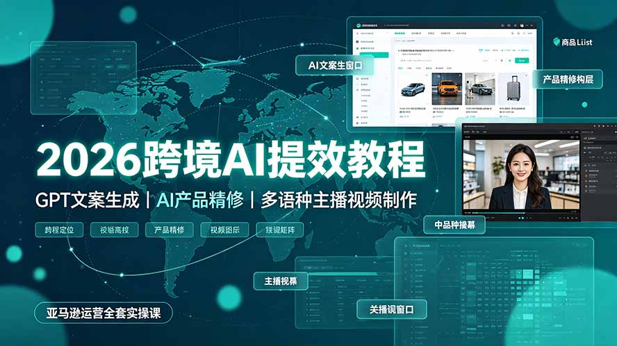 （19286期）2026跨境AI提效教程·GPT文案生成｜AI产品精修｜多语种主播视频制作，亚马逊运营全套实操课-靠谱项目库