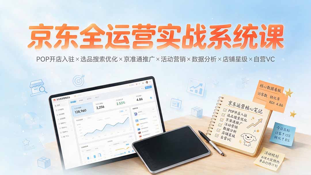 （19581期）京东全运营实战系统课：POP开店入驻×选品搜索优化×京准通推广×活动营销×数据分析×店铺星级×自营VC-靠谱项目库