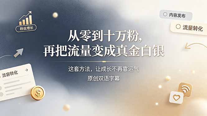 （19198期）从零到十万粉，再把流量变成真金白银——这套方法，让成长不再靠运气【原创双语字幕】-靠谱项目库