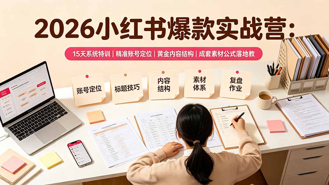 （19332期）2026小红书爆款实战营：15天系统特训｜精准账号定位｜黄金内容结构｜成套素材公式落地教程-靠谱项目库