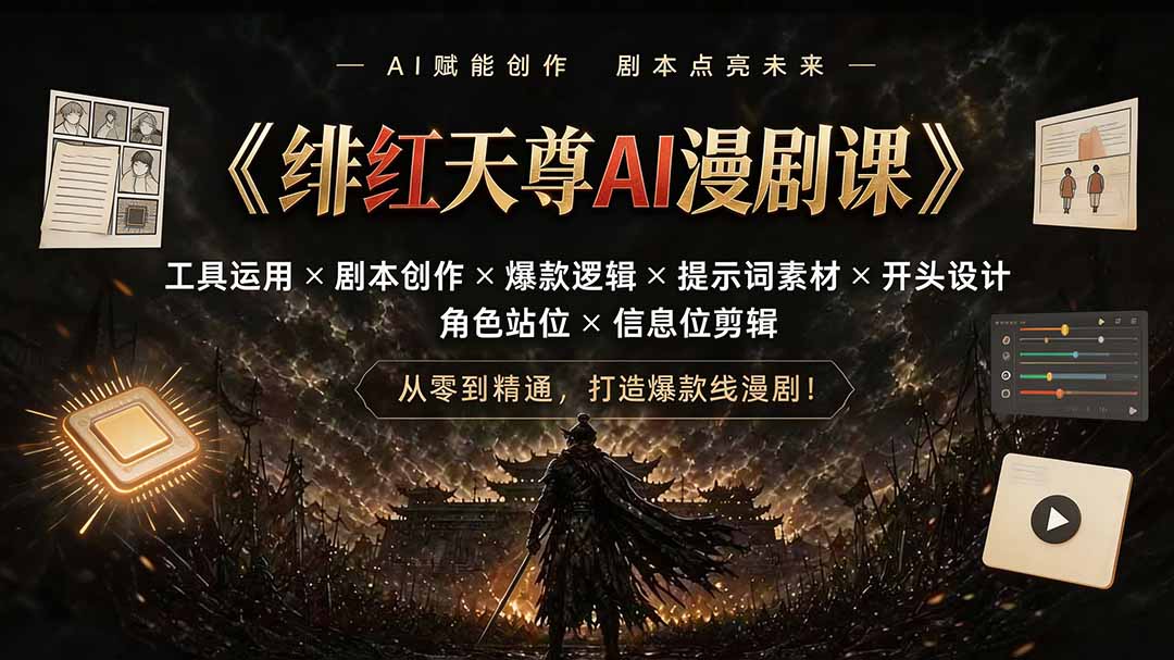 （19597期）绯红天尊AI漫剧课｜工具运用×剧本创作×爆款逻辑×提示词素材×开头设计×角色站位×信息位剪辑-靠谱项目库