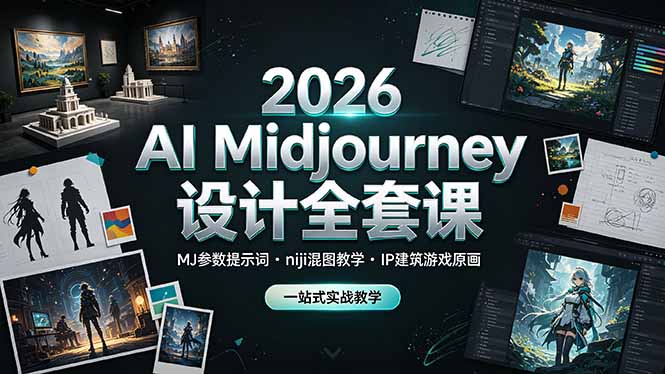 （19209期）2026 AI Midjourney设计全套课，MJ参数提示词niji混图教学，IP建筑游戏原画一站式实战教学-靠谱项目库