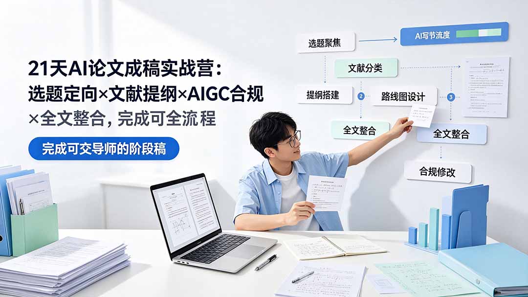 (19334期)21天AI论文成稿实战营:选题定向×文献提纲×AIGC合规×全文整合,完成可交导师的阶段稿-靠谱项目库