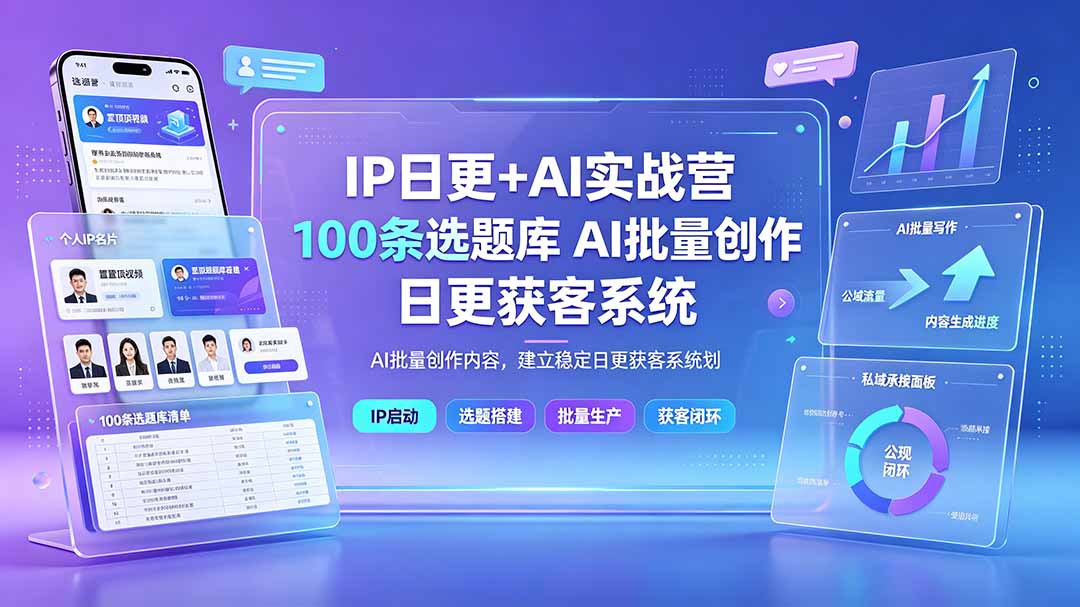 （19353期）IP日更+AI实战营：IP置顶视频制作×100条选题库搭建×10条日更规划，AI批量创作内容，建立稳定日更获客系统-靠谱项目库