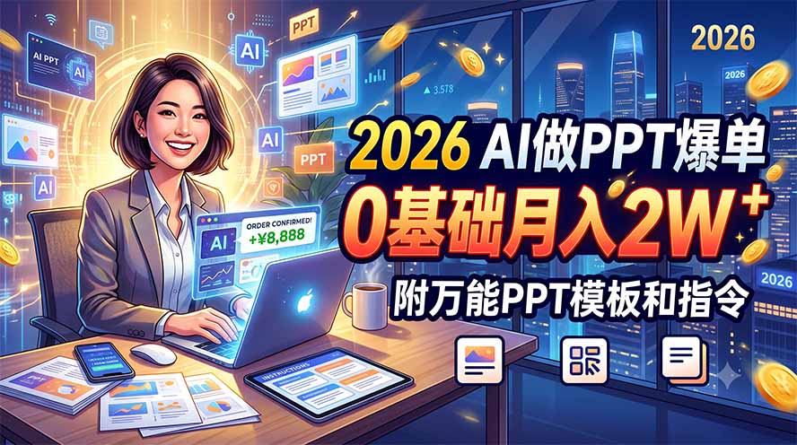 (19284期)2026 AI做PPT爆单,0基础月入2W,附万能PPT模板和指令-靠谱项目库