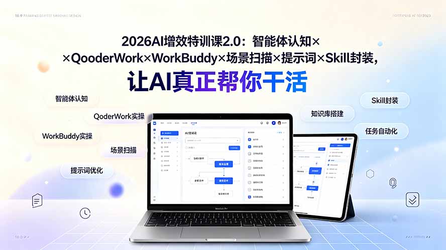 （19368期）2026AI增效特训课2.0：智能体认知×QoderWork×WorkBuddy×场景扫描×提示词×Skill封装，让AI真正帮你干活-靠谱项目库
