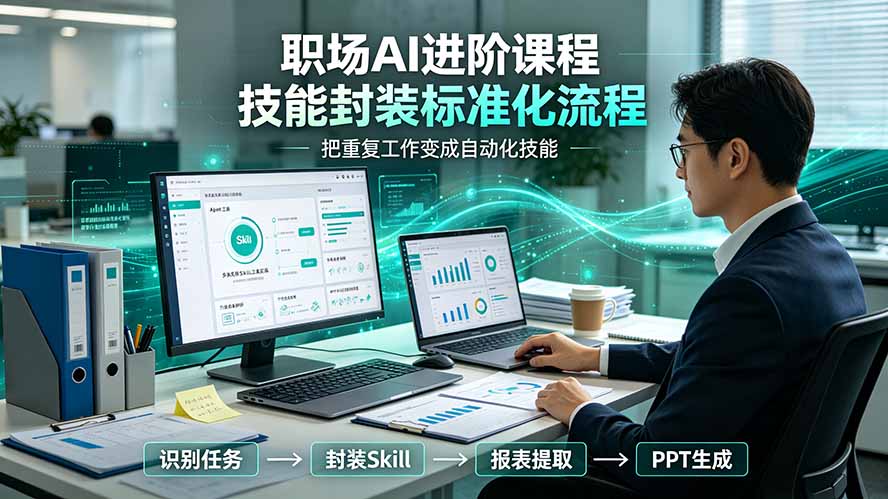 （19369期）职场AI进阶课程；多类实用Skill工具实操，专属技能封装标准化流程，报表行业报告一键提取核心内容-靠谱项目库