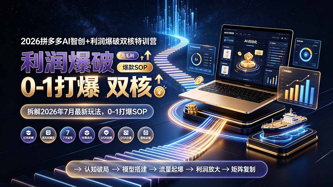 （19307期）2026拼多多AI智创+利润爆破双核特训营-拆解2026年7月最新玩法，0-1打爆SOP-靠谱项目库