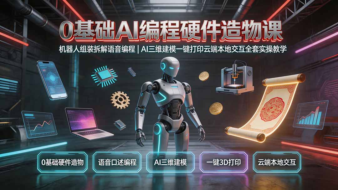 （19612期）0基础AI编程硬件造物课｜机器人组装拆解语音编程，AI三维建模一键打印云端本地交互全套实操教学-靠谱项目库