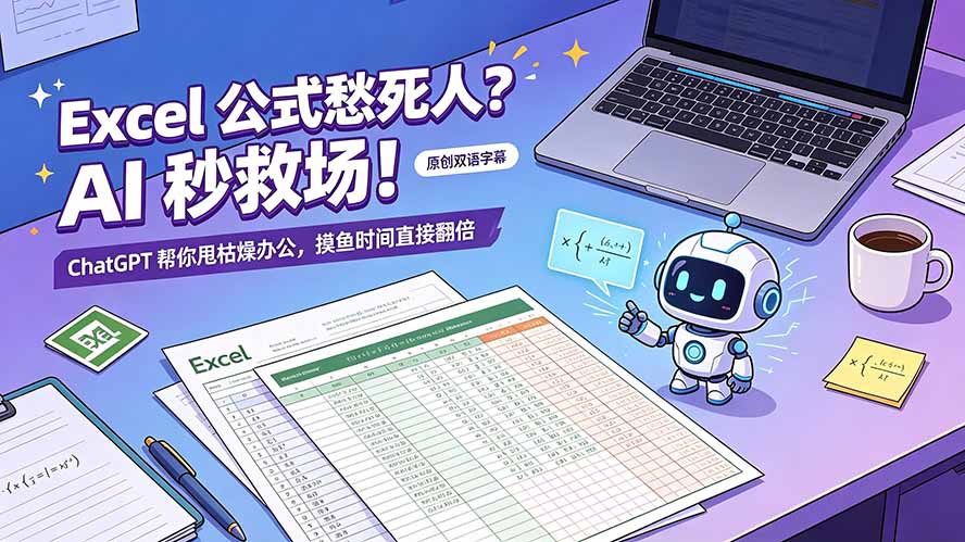 （19487期）Excel 公式愁死人？AI 秒救场！ChatGPT 帮你甩枯燥办公，摸鱼时间直接翻倍【原创双语字幕】-靠谱项目库
