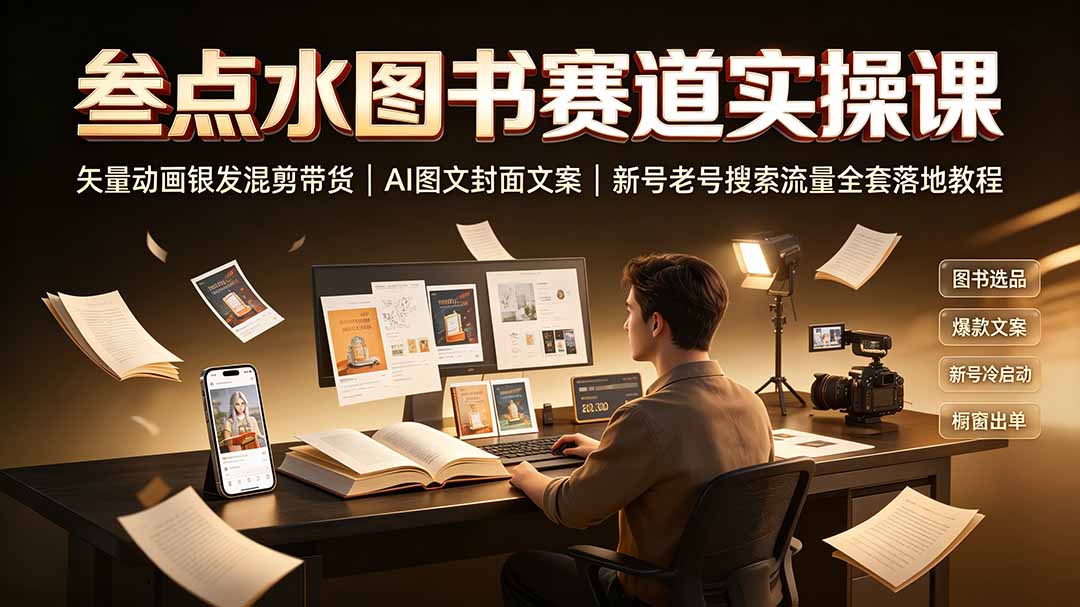 （19613期）叁点水图书赛道实操课｜矢量动画银发混剪带货，AI图文封面文案，新号老号搜索流量全套落地教程-靠谱项目库
