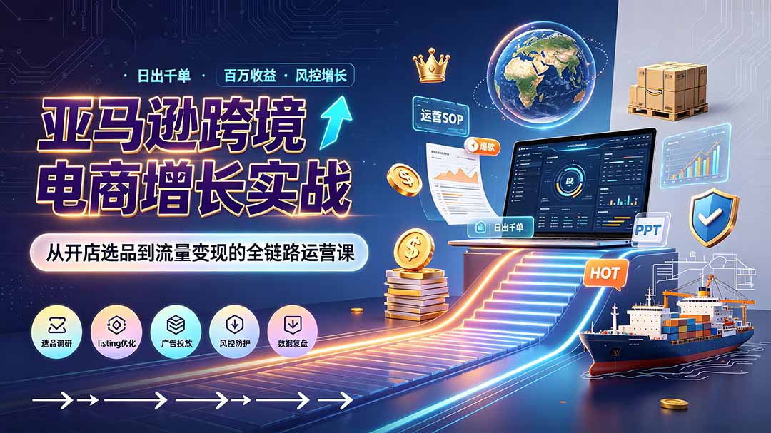 （19308期）亚马逊0-1孵化特训营8期：从注册风控到稳定日出千单实战，规避审核封店风险，标准化执行流程落地-靠谱项目库