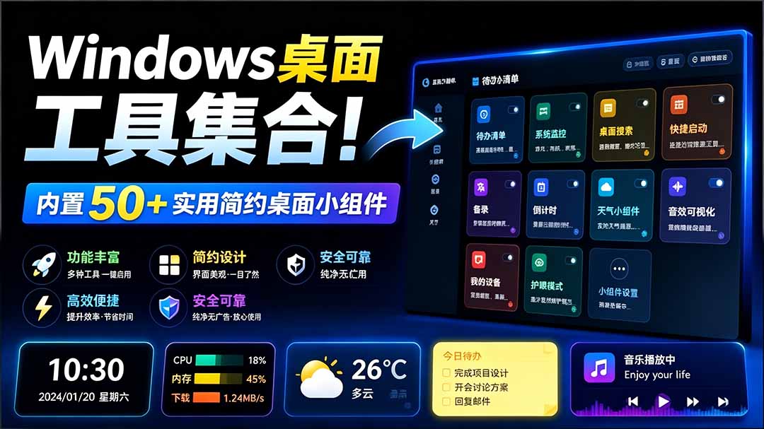 (19585期)Windows桌面工具集合!内置50+实用简约桌面小组件,含截图、录屏、翻译、天气等,多秘工具箱-靠谱项目库