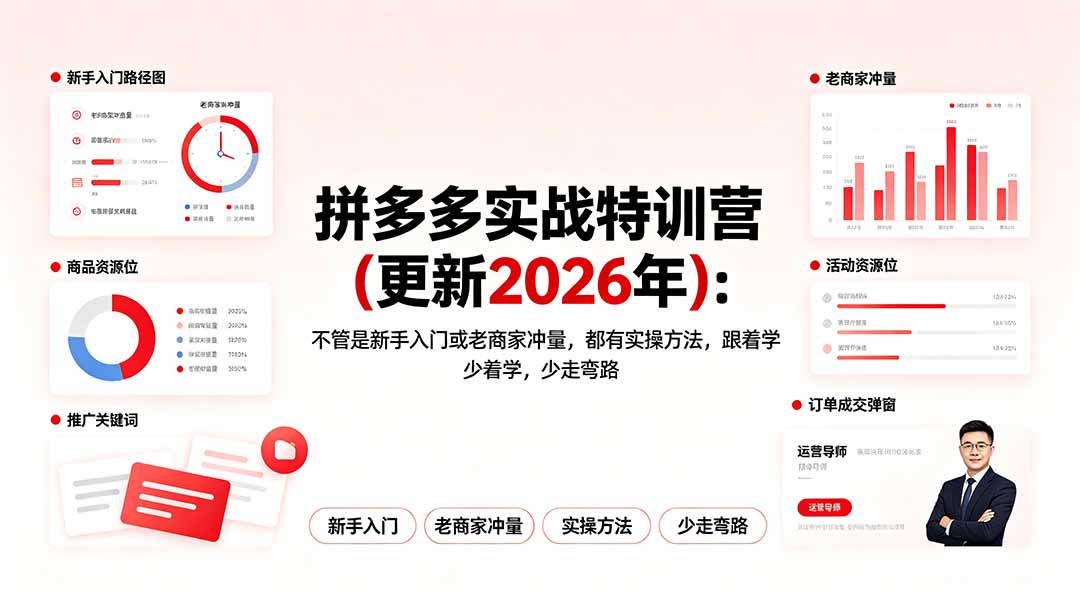 （19291期）拼多多实战特训营(更新2026年)：不管是新手入门或老商家冲量，都有实操方法，跟着学，少走弯路-靠谱项目库