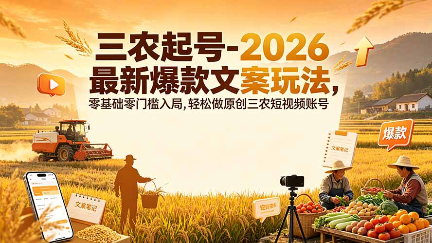 （19537期）三农起号-2026 最新爆款文案玩法，零基础零门槛入局，轻松做原创三农短视频账号-靠谱项目库
