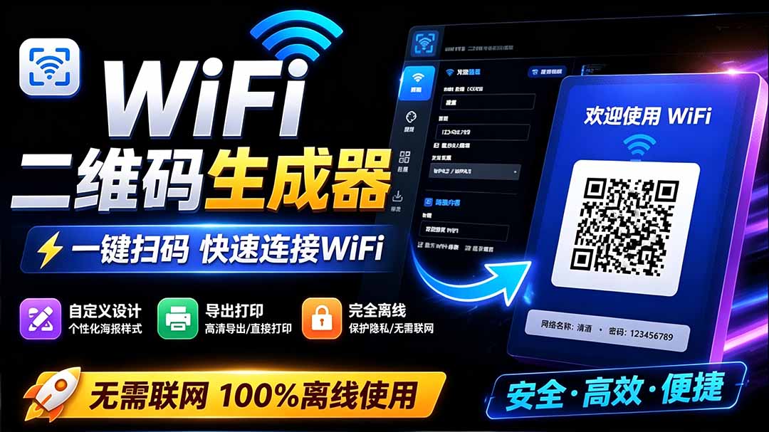 （19566期）完全离线使用！WiFi二维码生成器，一键扫码快速连接WiFi，支持自定义风格导出 WiFi二维码生成器-靠谱项目库