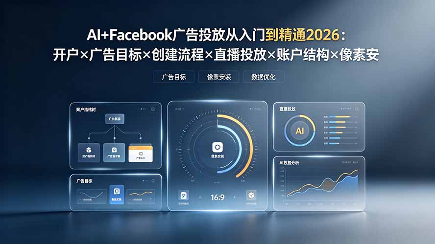 （19465期）AI+Facebook广告投放从入门到精通2026：开户×广告目标×创建流程×直播投放×账户结构×像素安装×AI赋能-靠谱项目库