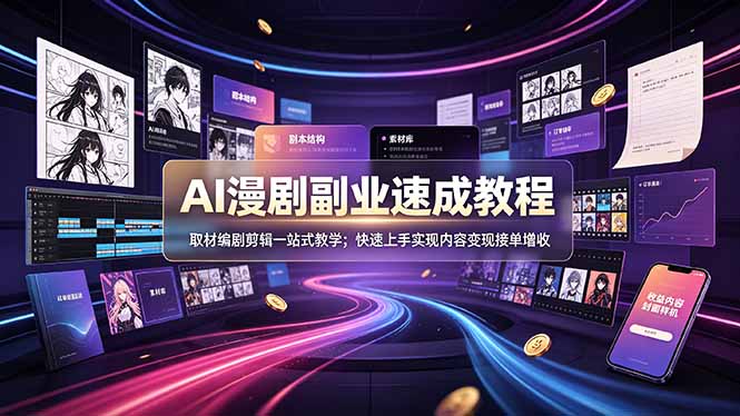 (19157期)AI漫剧副业速成教程,取材编剧剪辑一站式教学;快速上手实现内容变现接单增收-靠谱项目库