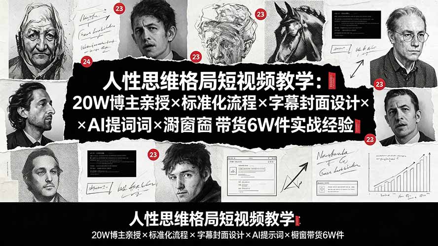 (19538期)人性思维格局短视频教学:20W博主亲授×标准化流程×字幕封面设计×AI提示词×橱窗带货6W件实战经验-靠谱项目库