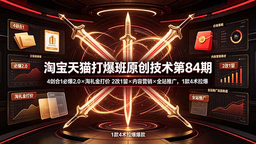 （19428期） 淘宝天猫打爆班原创技术第84期：4剑合1必爆2.0×淘礼金打价×2改1留×内容营销×全站推广，1款4术拉爆-靠谱项目库