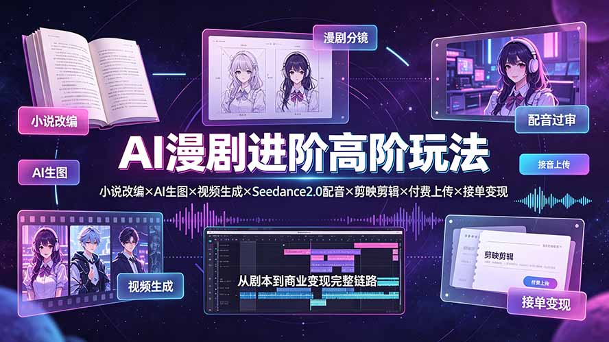 （19430期）AI漫剧进阶高阶玩法：小说改编×AI生图×视频生成×Seedance2.0配音×剪映剪辑×付费上传×接单变现-靠谱项目库