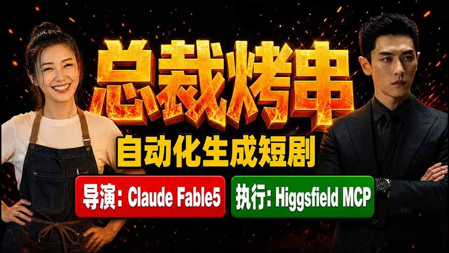 （19541期）《总裁烤串》真人短剧全自动诞生！Claude Fable5 当导演，Higgsfield MCP 执行！-靠谱项目库