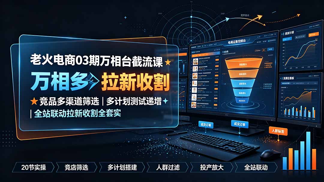 （19431期）老火电商03期万相台截流课：竞品多渠道筛选｜多计划测试递增｜全站联动拉新收割全套实操教学-靠谱项目库