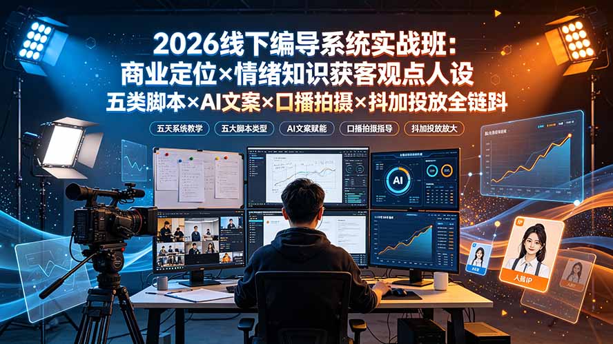 （19501期）2026线下编导系统实战班：商业定位×情绪知识获客观点人设五类脚本×AI文案×口播拍摄×抖加投放全链路-靠谱项目库