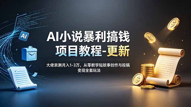 （19293期）AI小说暴利搞钱项目教程-更新，大佬亲测月入1-3万，从零教学短故事创作与投稿变现全套玩法-靠谱项目库
